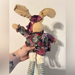 Vintage Purple Floral Fabric Bunny Rabbit Doll 💐🐇